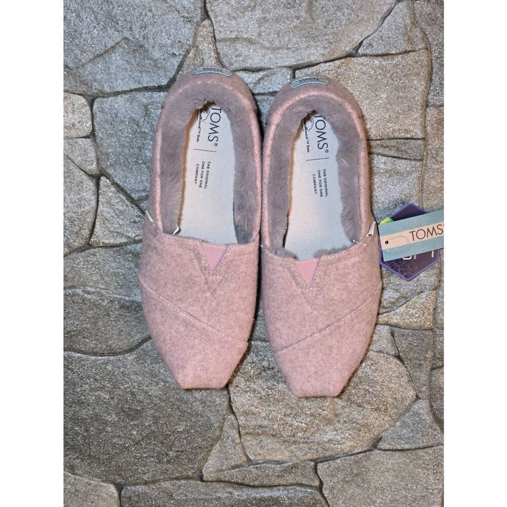 TOMS Alpargata Women's Size 6.5 Pale Mauve Two Tone Felt/Faux Fur Slip On Shoes